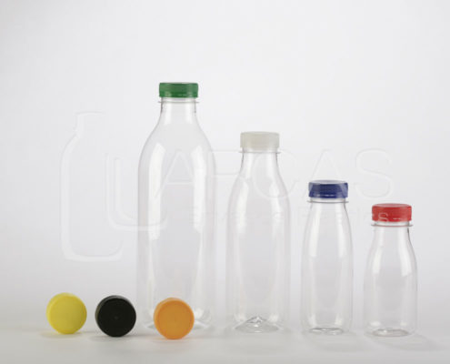 Botella cilíndrica en PET transparente tapón a rosca